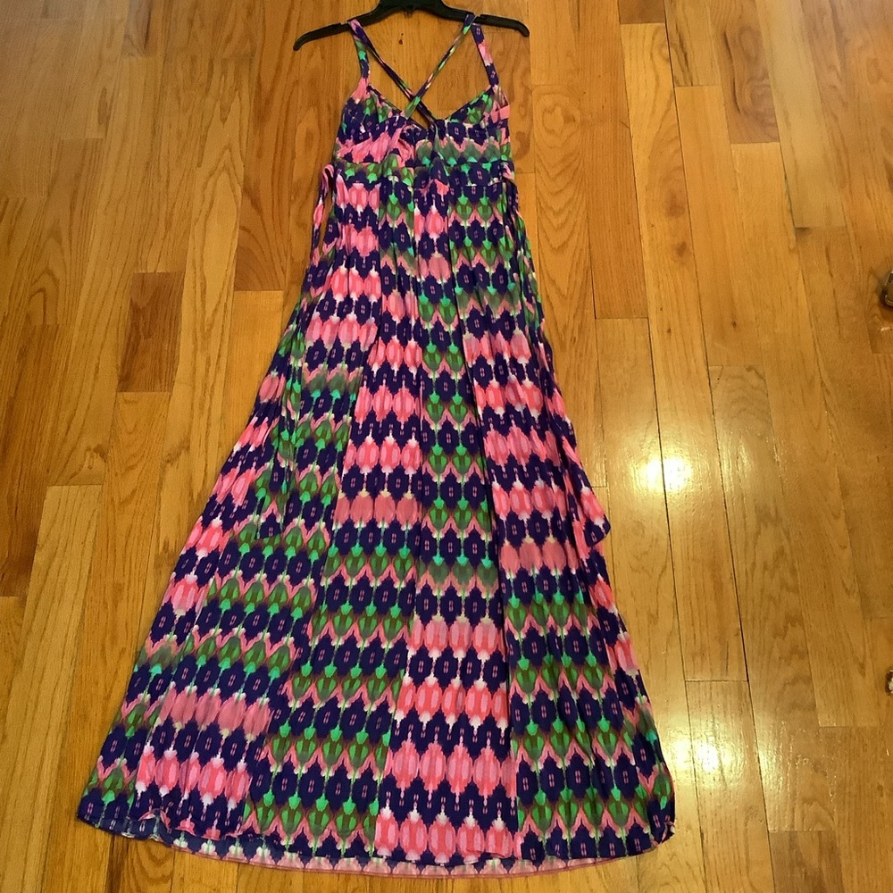 Plenty by Tracy Reese Halter Maxi Dress Size Small Criss Cross Back Multicolor